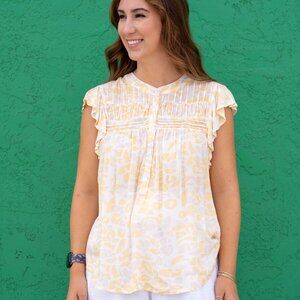 NWT - Dear John Rose Sleeveless Top in Cream and Buttercup Yellow Leopard